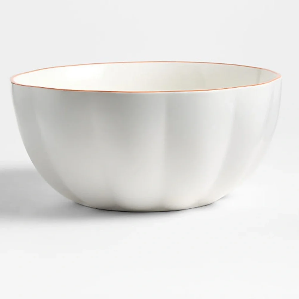 New! Crate&Barrel Large White Pumpkin Shaped Ceramic Server Bowl